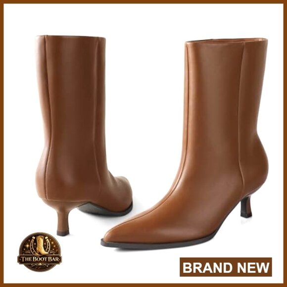 Kitten Heel Ankle Boots Wide Calf Pointed Toe Memory Foam Comfortable Dress - Picture 4 of 7